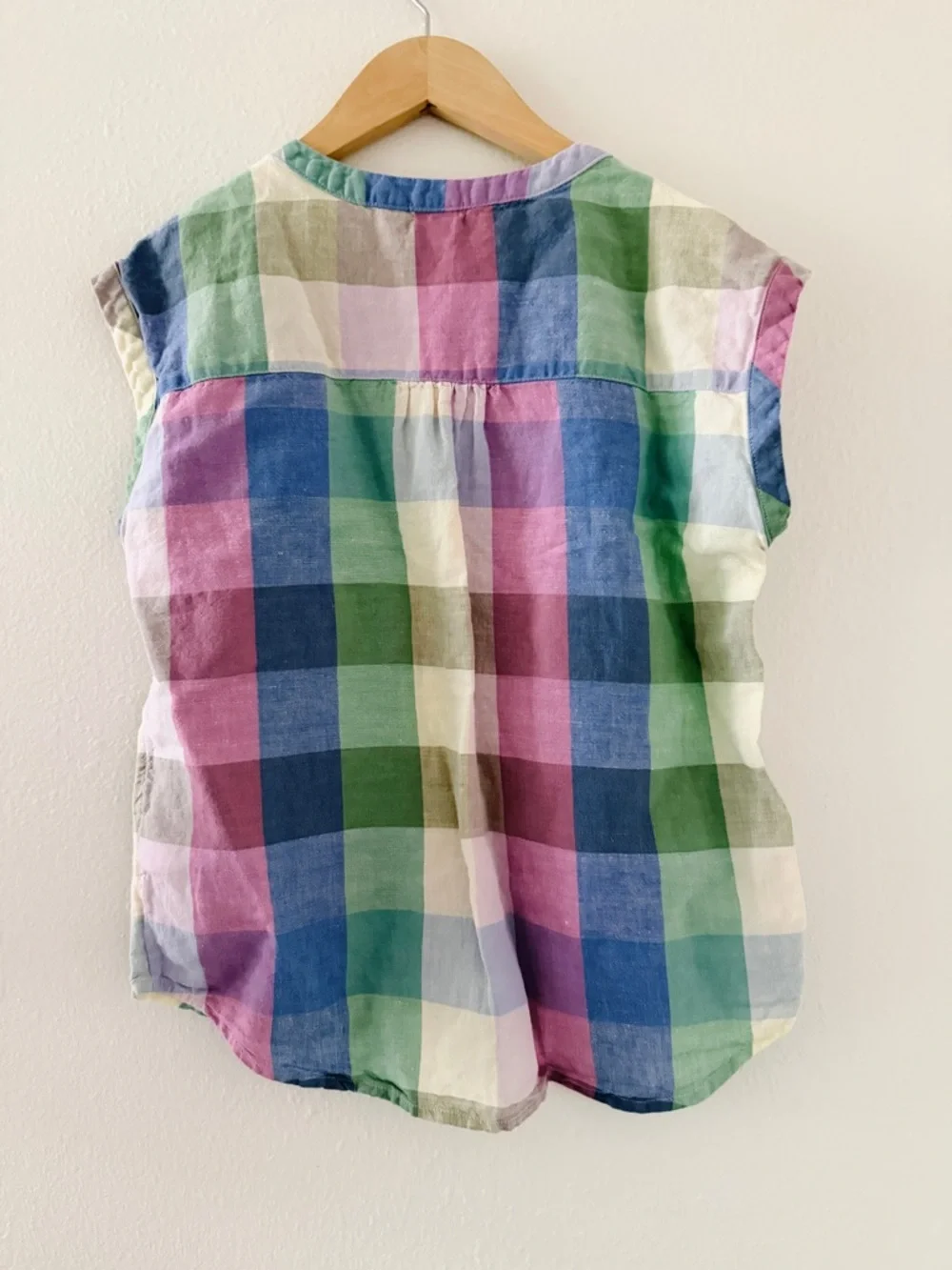 Gap Kids Linen Blend Pastel Plaid Blouse